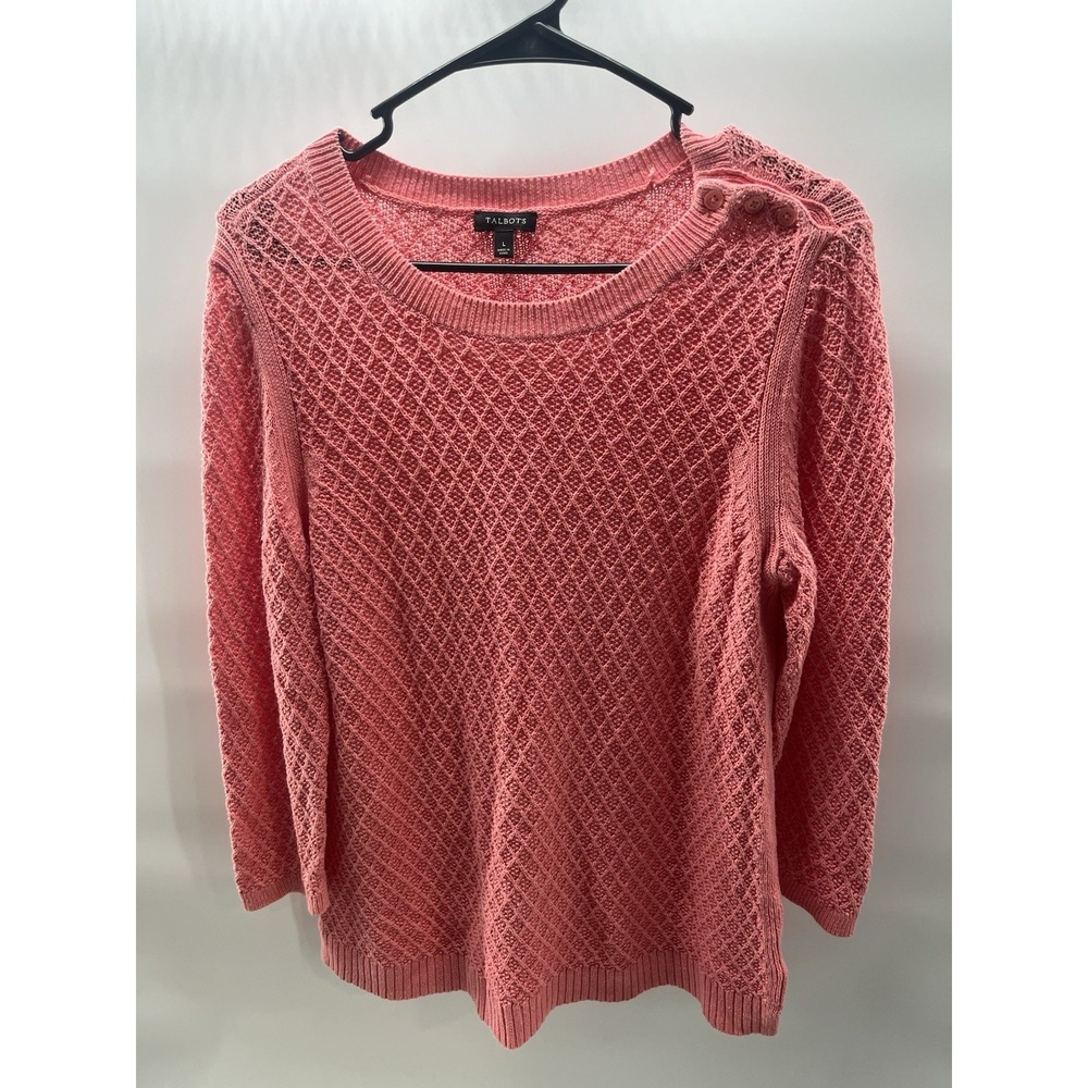 Talbots Shirt Womens L Peach Cotton Long Sleeve Buttons Coastal Sweater